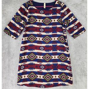 Teenplo Dress Womens Small Multicolor Southwestern Tribal Casual Knee Length